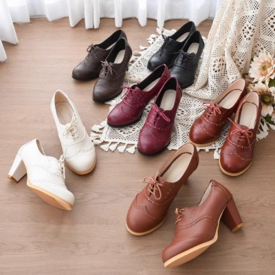 Sentaro British Style Brogue Low and Medium Heel Shoes(6 Colours/Full Payment Without Shipping)